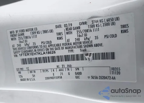 2019 Ford Ranger Xl from USA, damaged, VIN 1FTER1EH7KLA18626